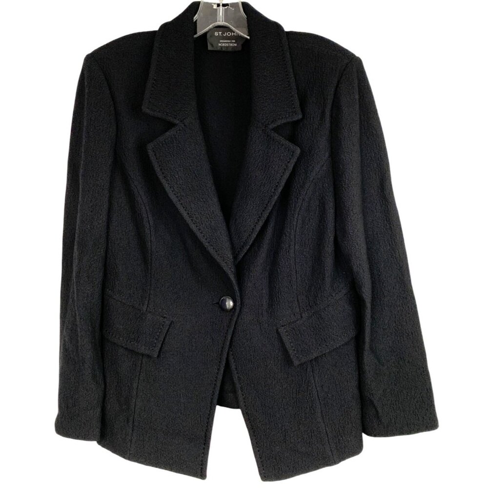 St. John x Nordstrom Jet Black Knit Blazer Jacket Size M 10 Stretch RL10200 EUC